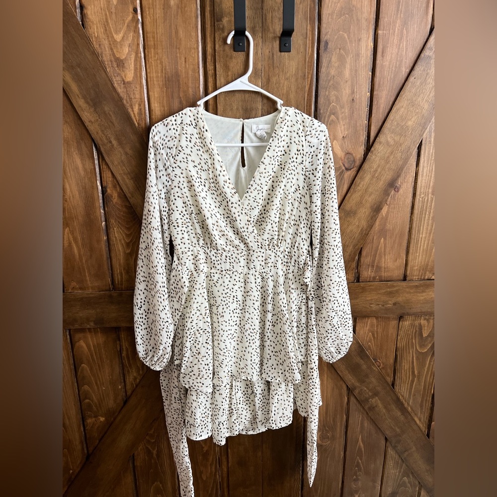 Plunging Long Sleeve A-Line Flare Ruffle Mini Dress